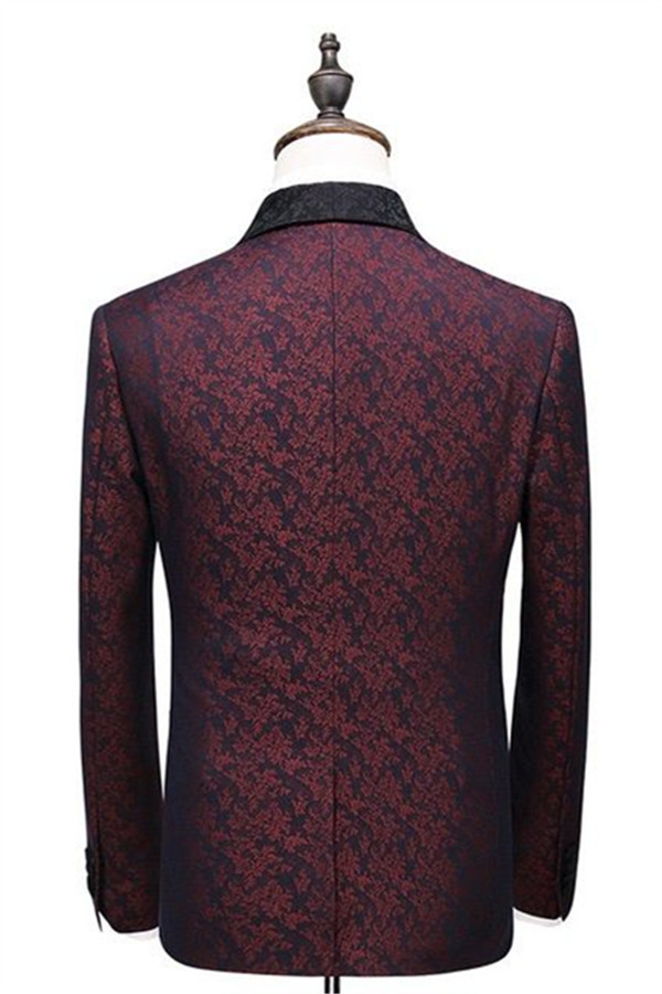 Burgundy One-Button Three-Piece Check Design Slim Fit Suit