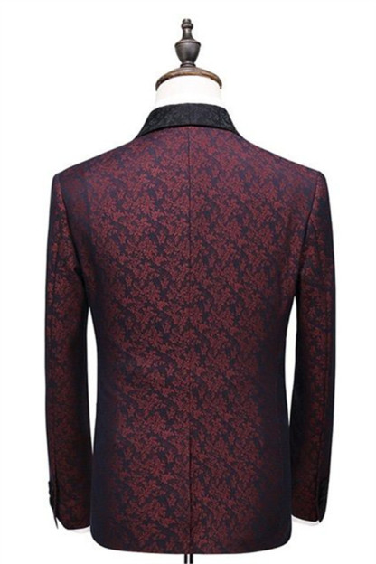 Burgundy One-Button Three-Piece Check Design Slim Fit Suit