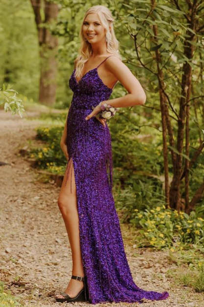 Prom Dress with Black Sequined Spaghetti Straps
