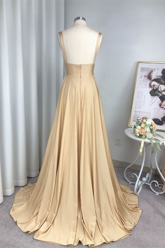 V-Neck Sleeveless Bridesmaid Dress with Split