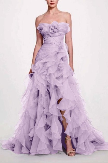 Strapless Sleeveless Long High Split Formal Dress With Pleated