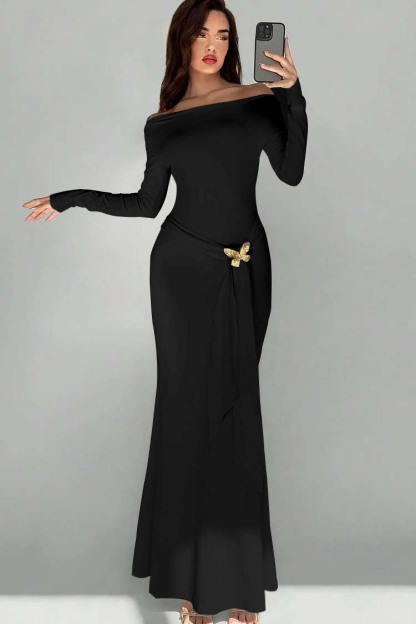 Off the Shoulder Long Sleeves Long Mermaid Formal Dress With Appliques