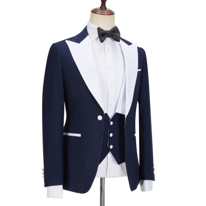 Tyler Stylish Slim Fit Navy Blue Peaked Lapel Three-Piece Men's Suits