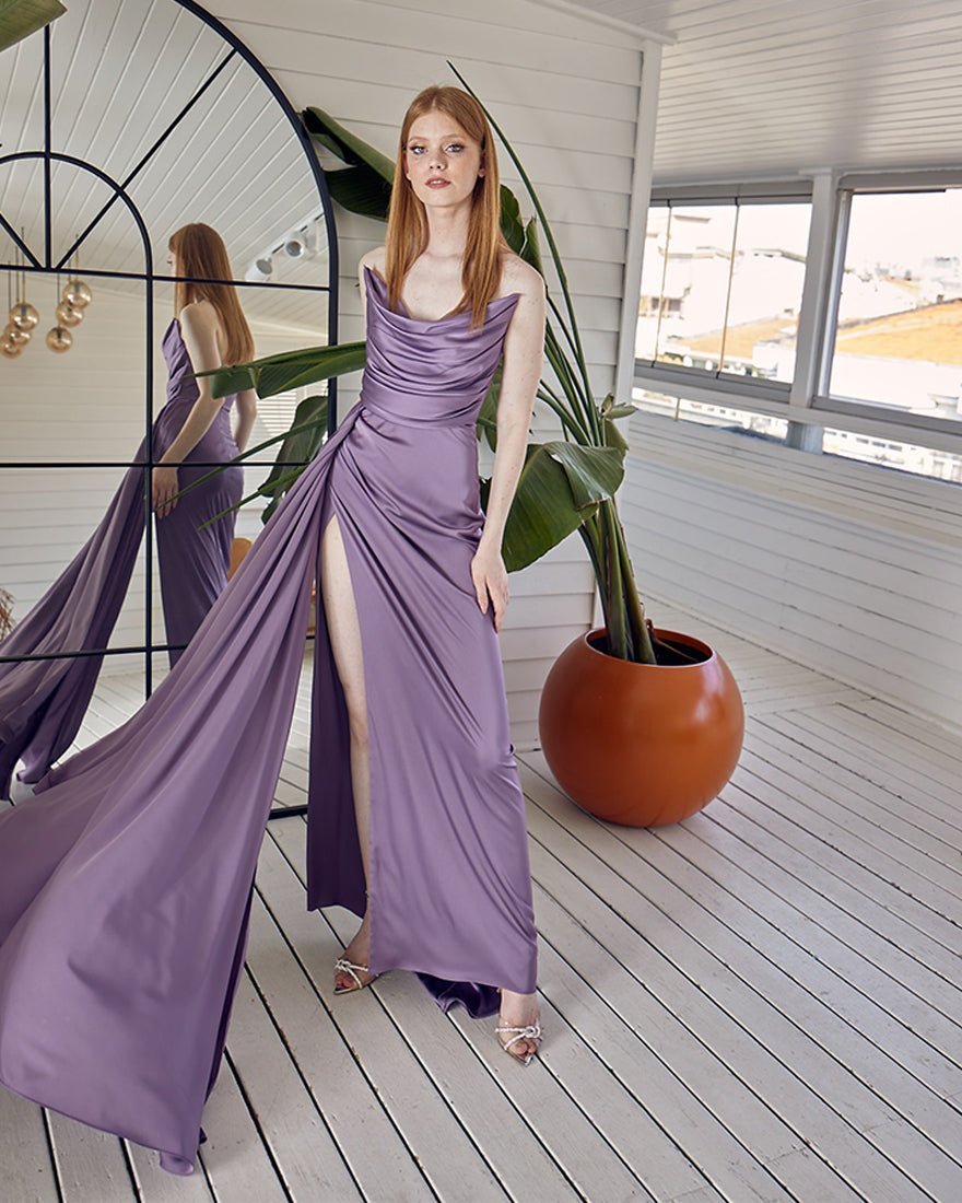 Fashionable Satin Maxi Strapless Wedding Guest or Prom Dress