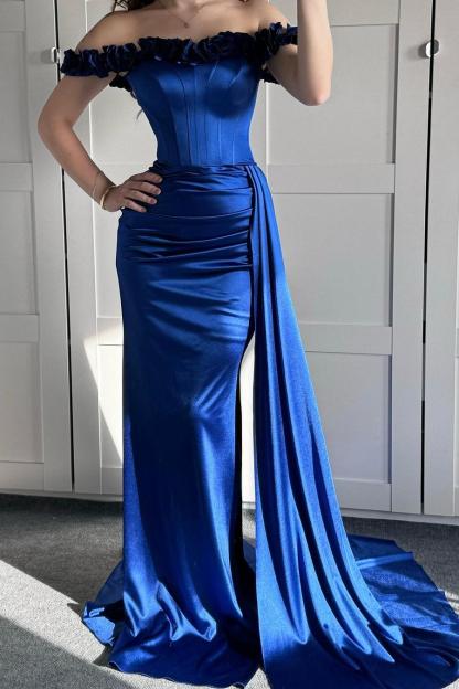Off the Shoulder Sleeveless Mermaid Long Formal Dress With Ruffles