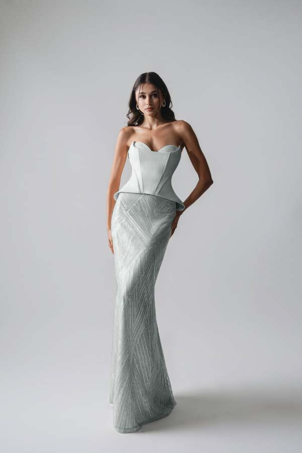 Sleeveless Strapless Long Mermaid Formal Dress With Pleated Sequins