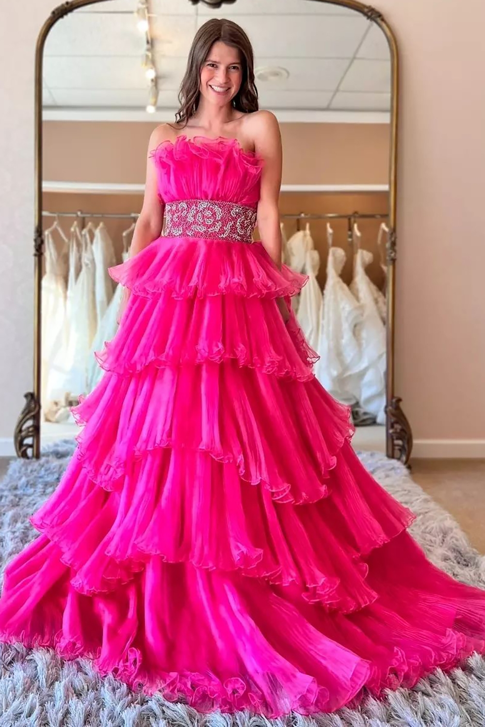 Stylish Strapless Blue A-Line Prom Dress with Beading