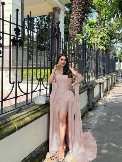 Strapless Sleeveless Long Mermaid Formal Dress With Split Pleated