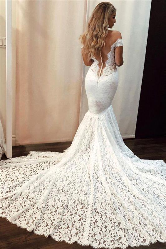 Luxury Mermaid Off-the-Shoulder Floor-Length Wedding Dress with Appliques Lace