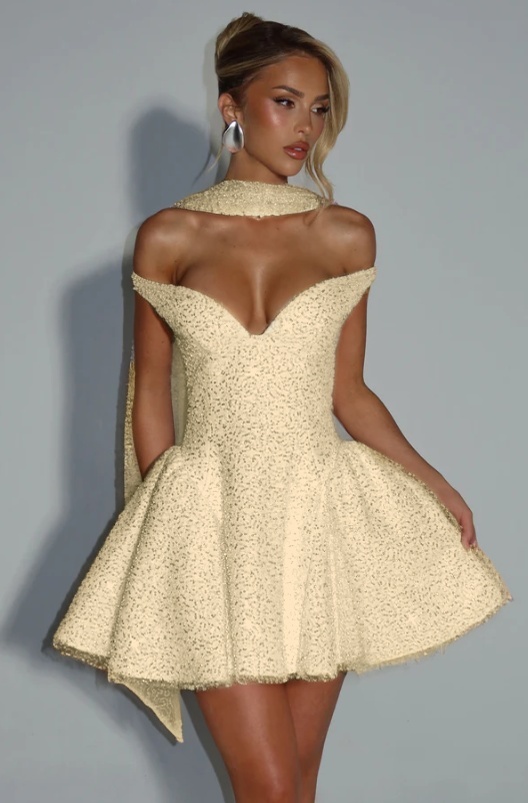 Off the Shoulder Sleeveless Short A Line Formal Dress With Sequin