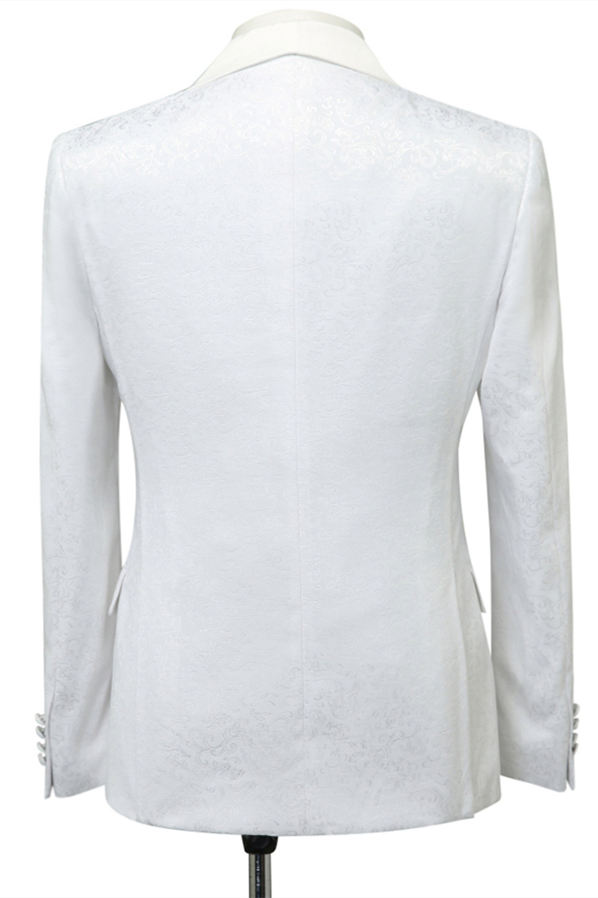 Chick Slim Fit White Jacquard Shawl Lapel Wedding Suit for Men