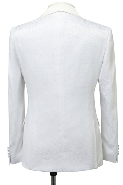 Chick Slim Fit White Jacquard Shawl Lapel Wedding Suit for Men