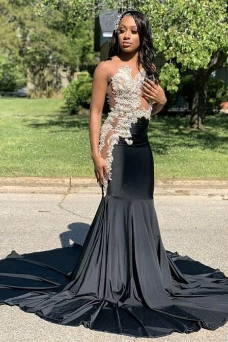 Charming Black Mermaid Long Prom Dress With Appliques