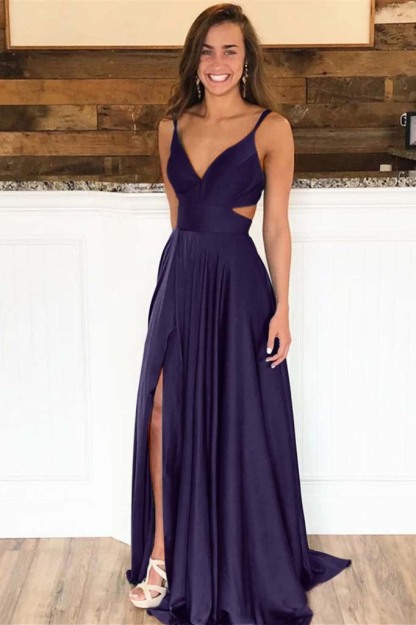 Spaghetti-Straps Long Evening Dress Split