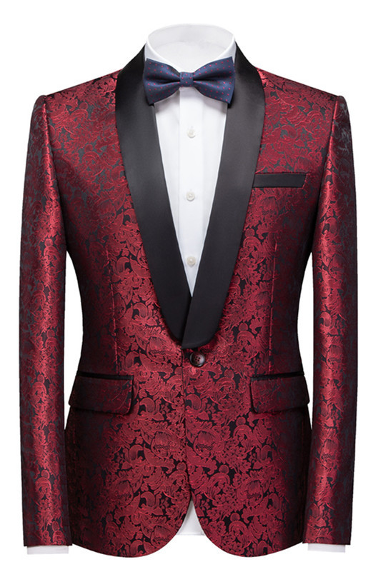 Chic Slim Fit Ruby Jacquard Shawl Lapel Wedding Suit for Men