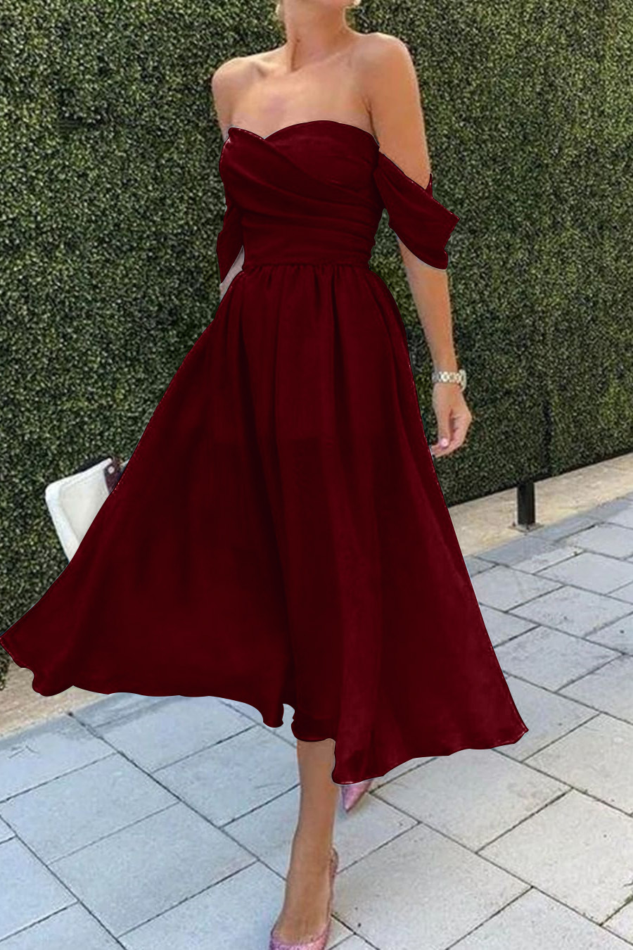 Baby Blue Short Evening Dress With Strapless Off-The-Shoulder