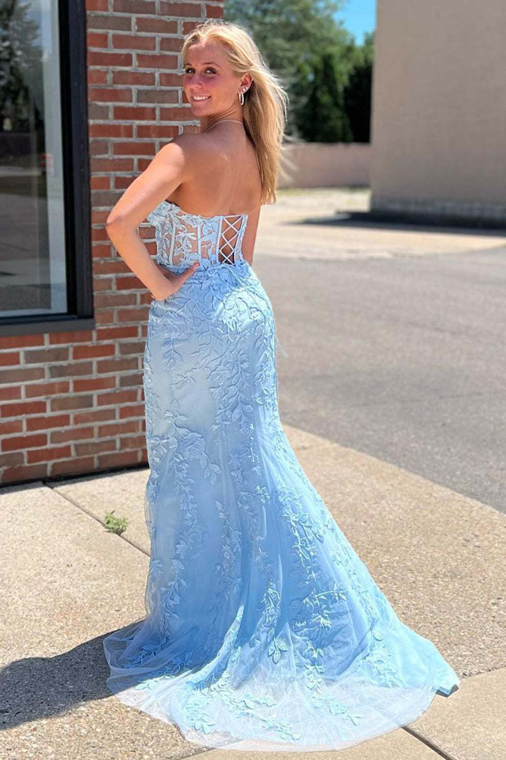Strapless Black Prom Dress Featuring Appliques