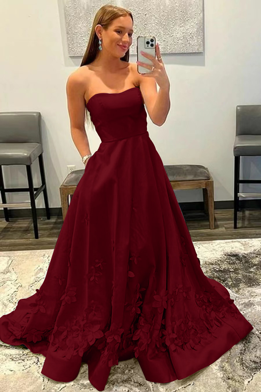 Baby Blue Strapless Appliques Sleeveless Evening Dress