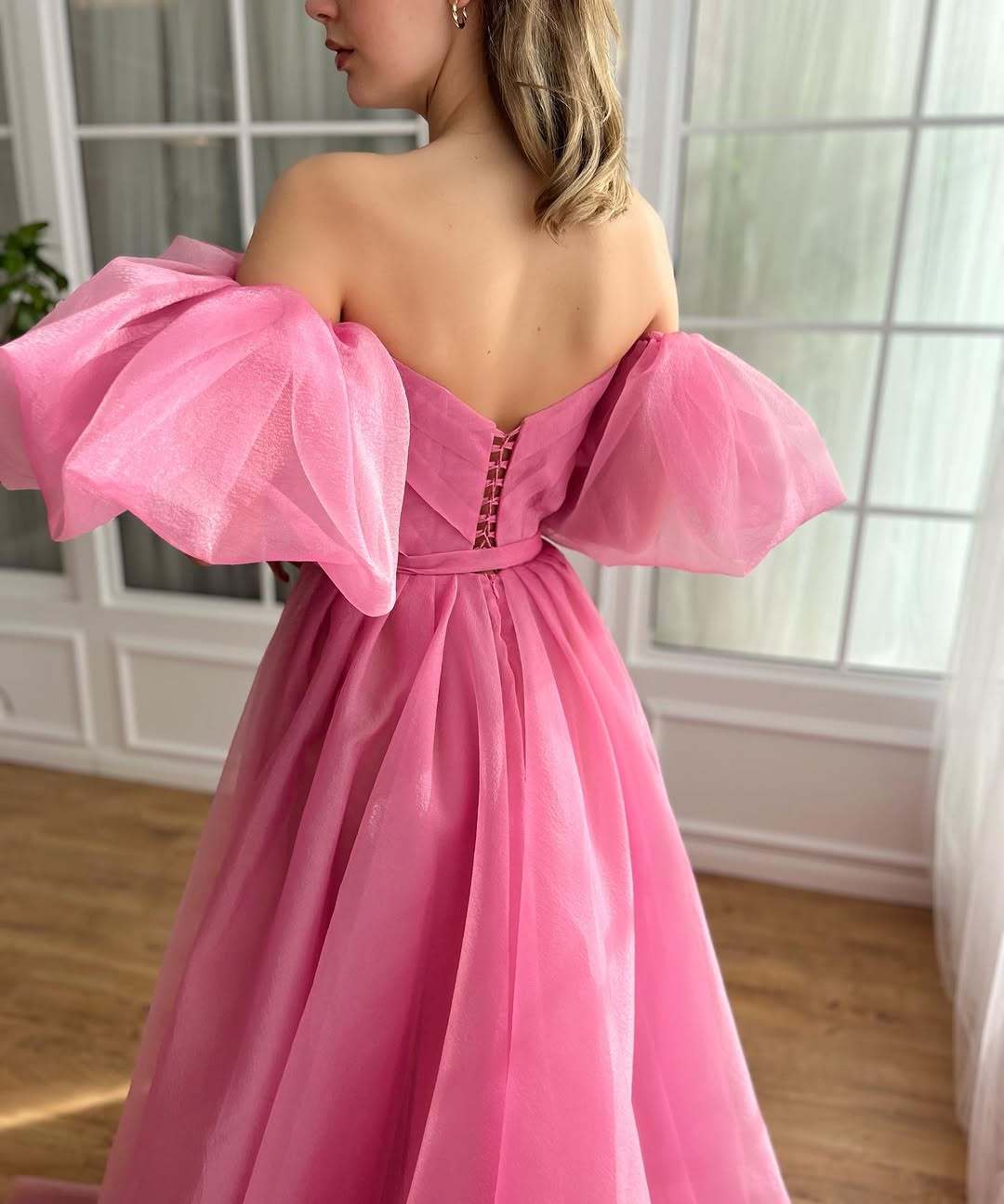 Dreamy Princess Puff Sleeves Split Evening Dress