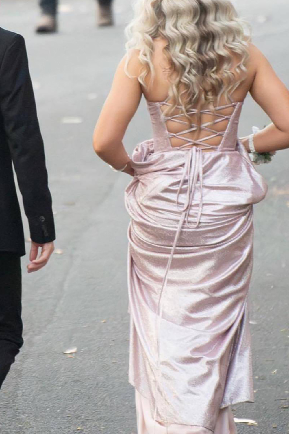 Long Blush Prom Dress with Spaghetti Straps and Front Split in A-Line Style