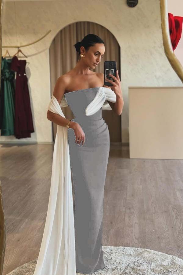 Strapless Sleeveless Mermaid Long Formal Dress With Ruffles Pleated