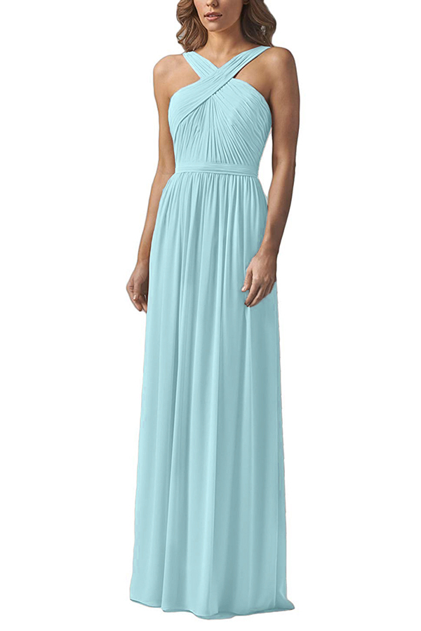 Halter Chiffon Long Bridesmaid Dress