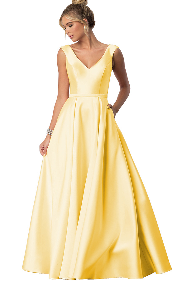 Sleeveless V-Neck Bridesmaid Dress with Pockets