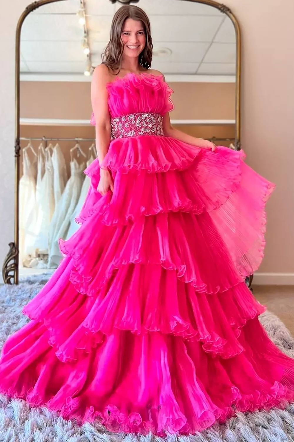 Stylish Strapless Blue A-Line Prom Dress with Beading