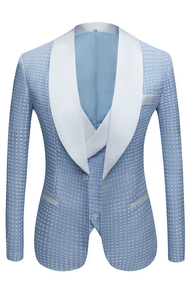 Stylish Sky Blue Fashion Dot Shawl-Lapel Wedding Suit for Men