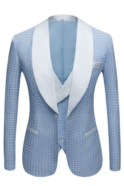 Stylish Sky Blue Fashion Dot Shawl-Lapel Wedding Suit for Men