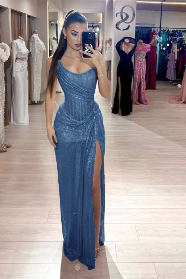 Strapless Sleeveless Mermaid Long Formal Dress With High Split