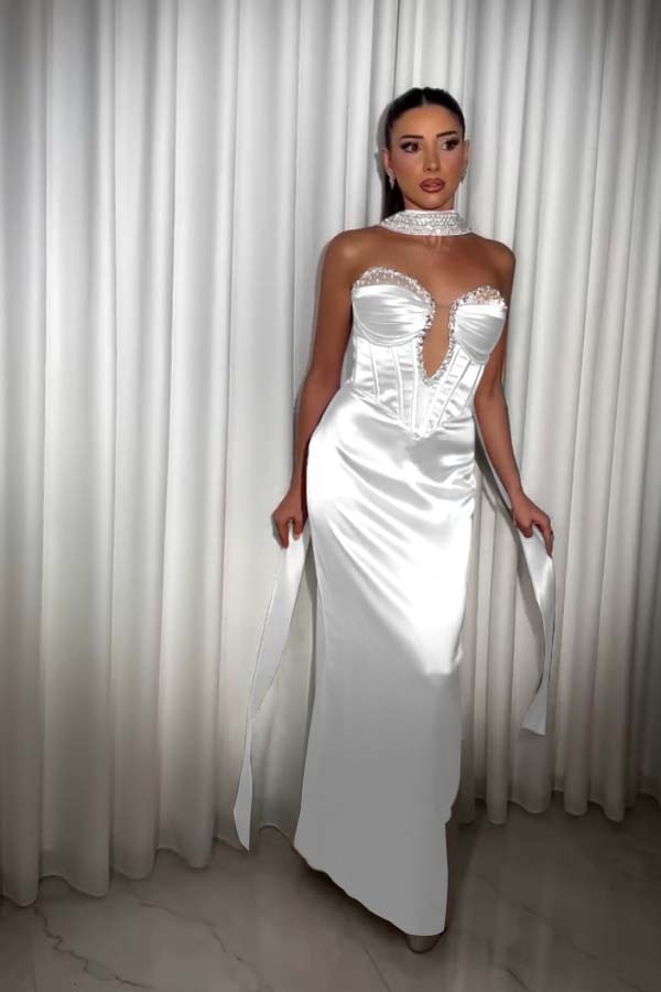 Strapless Sleeveless Long Mermaid Formal Dress With Pleated Beading
