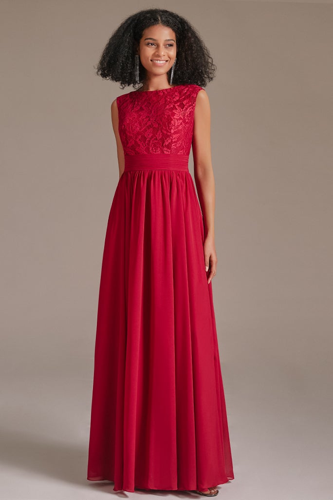 Red Sleeveless Lace Bridesmaid Dress