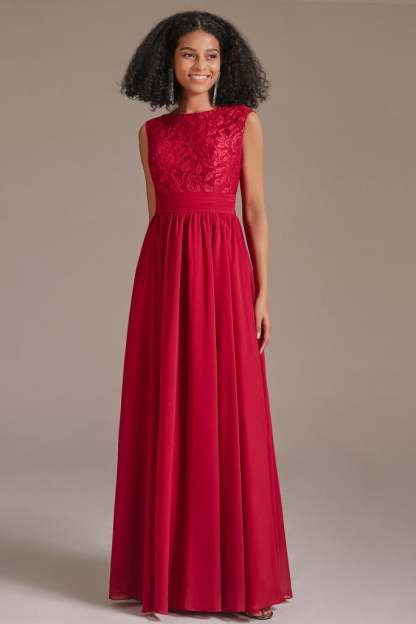 Red Sleeveless Lace Bridesmaid Dress