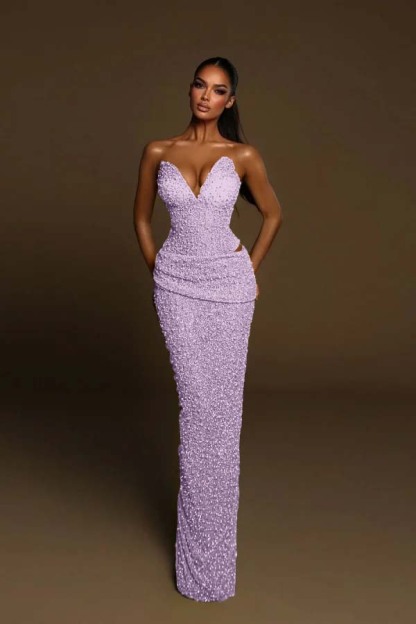 Strapless Sleeveless Long Mermaid Formal Dress With Pleated Beading