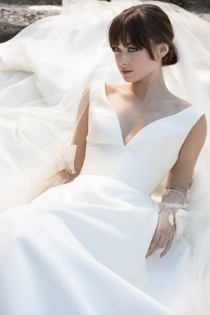 Sleeveless V-Neck Satin Wedding Dress