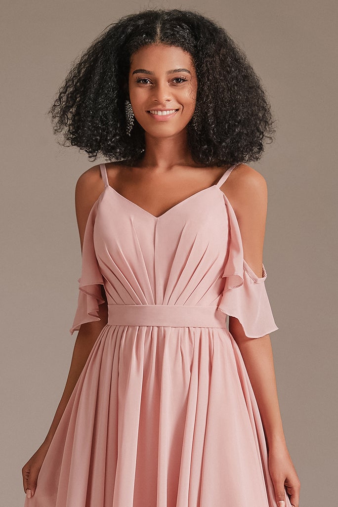 Pink Sleeveless Spaghetti-Straps Bridesmaid Dress