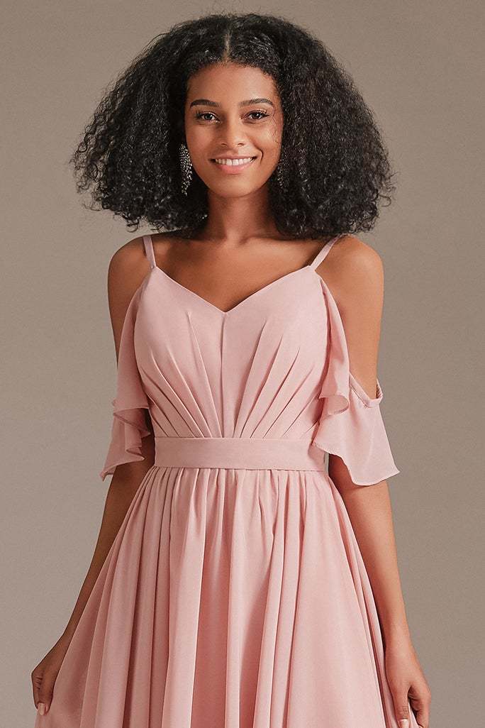 Pink Sleeveless Spaghetti-Straps Bridesmaid Dress