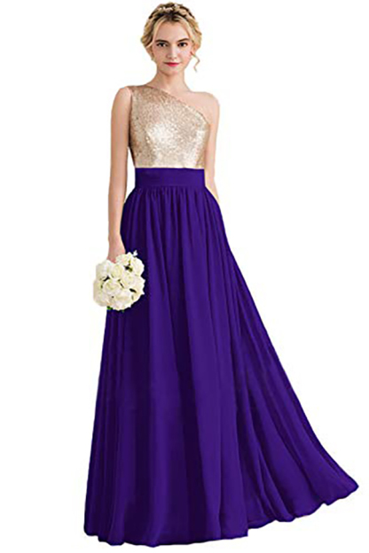 Sequins One Shoulder Long Bridesmaid Dress