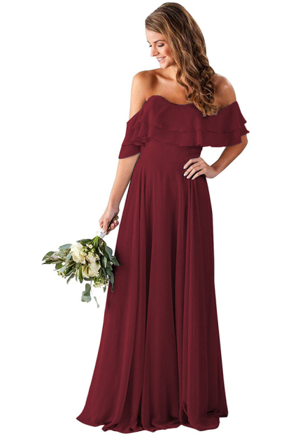 Ruffle Off-the-Shoulder Bridesmaid Dress