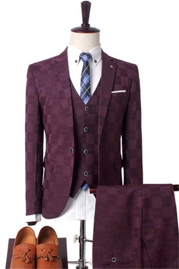Fashion Dark Red Three-Piece Prom Tuxedo Marriage Suit for Men