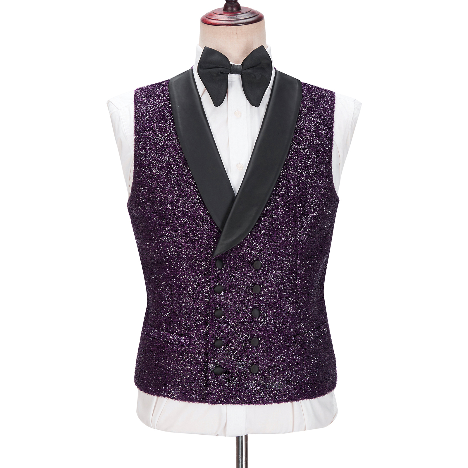 Dark Purple Caleb Bespoke Sparkle Shawl Lapel Three-Piece Men's Suits