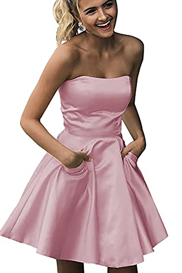 Strapless Short Bridesmaid Dress with Pockets