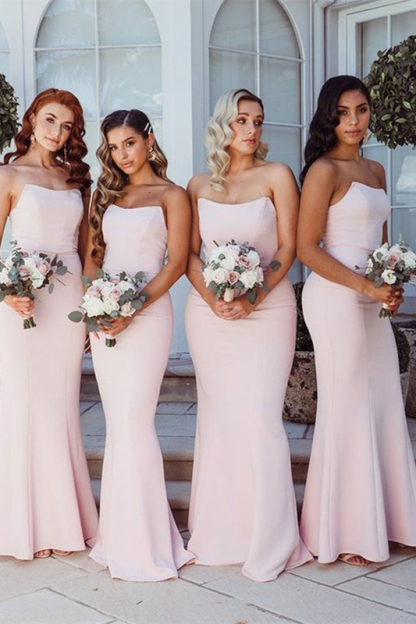 Pink Mermaid Strapless Bridesmaid Dress