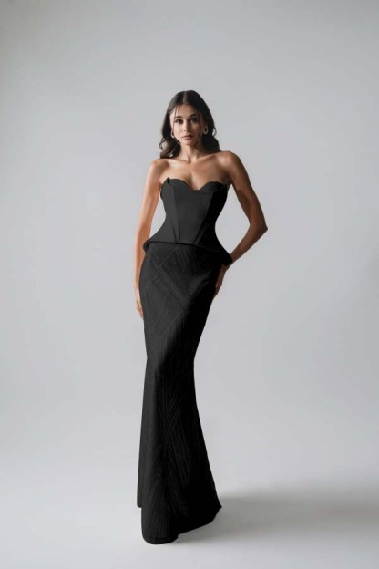 Sleeveless Strapless Long Mermaid Formal Dress With Pleated Sequins