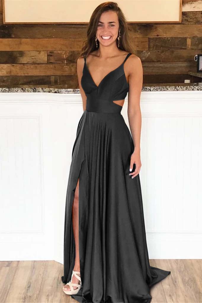 Spaghetti-Straps Long Evening Dress Split