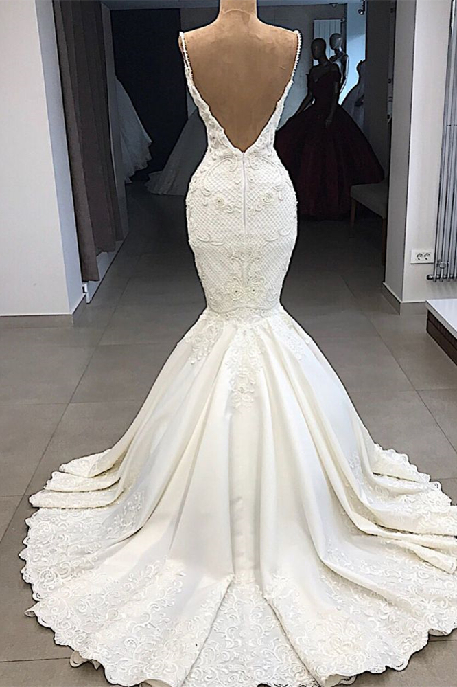 Detachable Skirt Mermaid Spaghetti-Strap Wedding Dress Applique with Ruffles