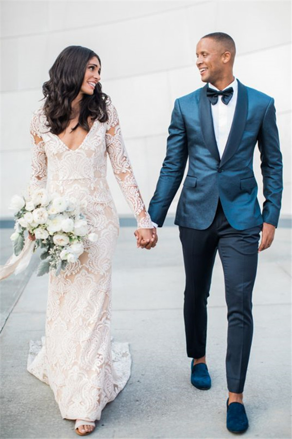 Fashionable Dark Green Shawl Lapel Groom Tuxedos Handsome Best Fit Man Suit Wedding Men's Suit