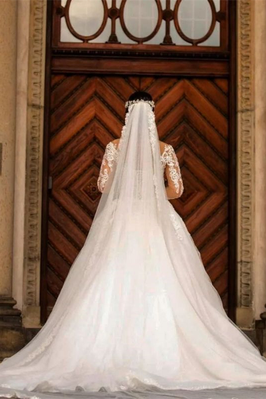 V-Neck Long Sleeves Lace Appliques Mermaid Wedding Dress with Detachable Skirt