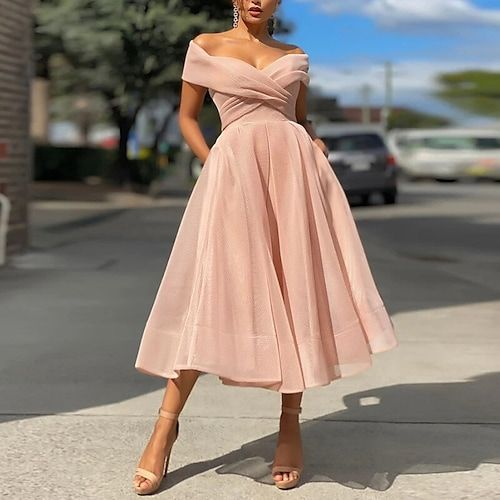 Elegant Pearl Pink Portrait Short cocktail Dress